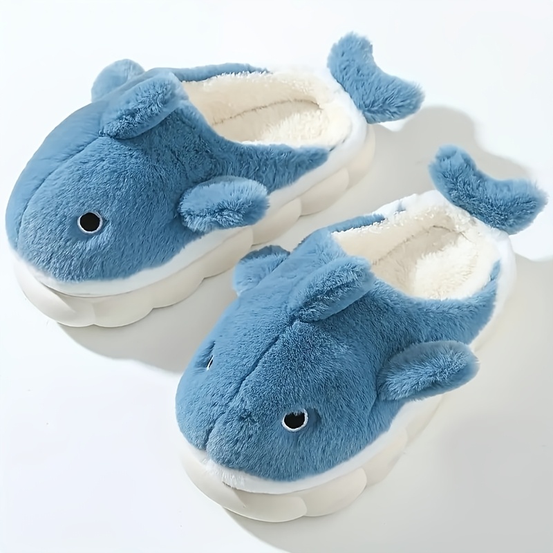 

Soft Plush Whale Shark Fuzzy Slippers 1.6'' Heightening Soles For Women Men, Winter Fur Cute Animal Couple Matching Home Slippers