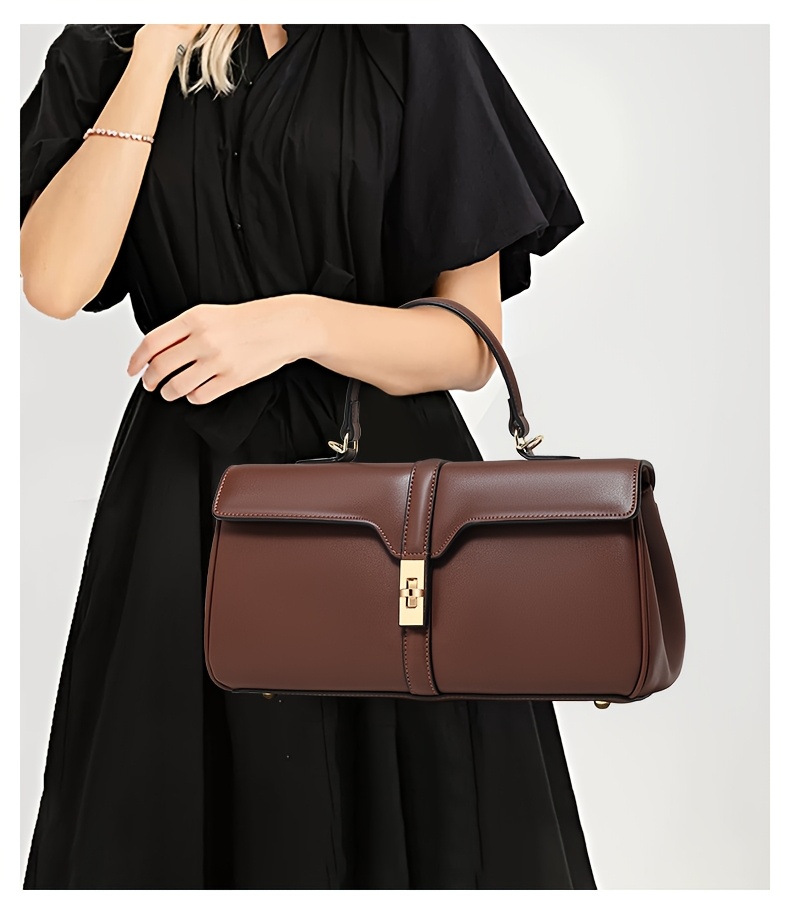Women's Elegant Large Capacity Handbag - Sophisticated Convertible Clutch, with Golden-Tone Hardware, Zipper Closure, Structured design - Formal & Everyday Use - Available in Deep Brown/Black - Luxury Leather-like Women's Purse