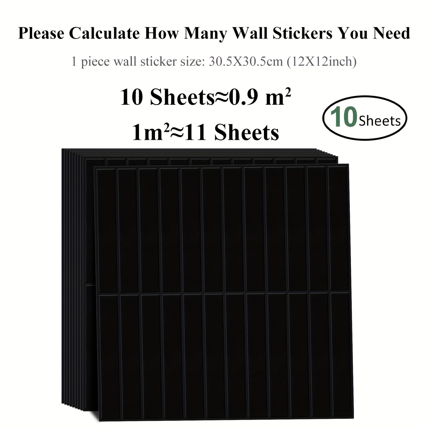 Image of 10 Sheets Of 12 X 12 Inch Self-adhesive Wall Stickers, Black Matte Wall Stickers, Kitchen And Bathroom Wall Renovation Special Moisture-proof And Oil-proof Creative Stick-on Tile Stickers