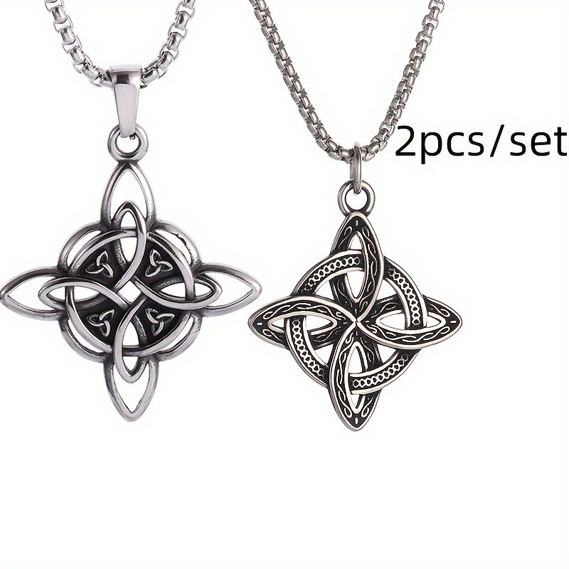 

2pcs/set Exquisite Nordic Irish Celtic Knot Stainless Steel Pendant Necklace, Elegant Vintage Design For Women, Perfect Gift For Christmas, Banquets And Party Occasions