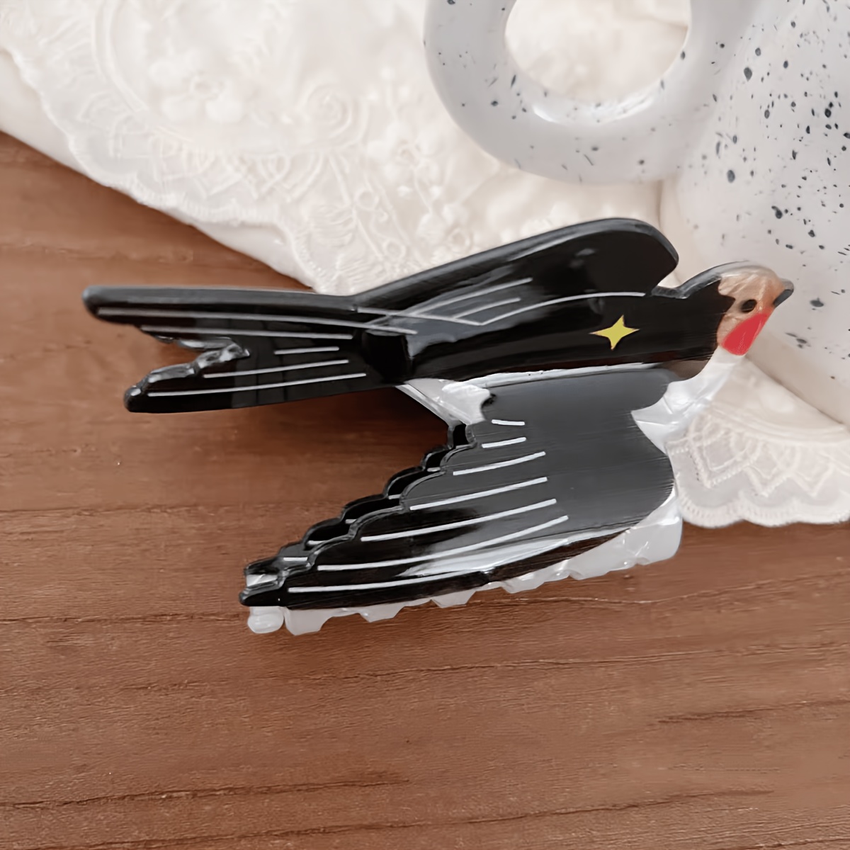 TEMU Nouvelle pince à cheveux oiseau en acétate, pince requin créative sur le thème des animaux pour chignon à l'arrière de , accessoire de cheveux