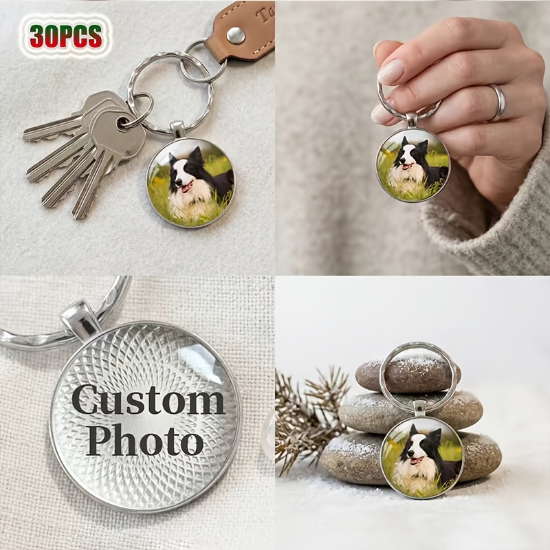 TEMU 10pcs/20pcs/30pcs/50pcs Custom Time Gem Glass Keychains, Customizable With Logo, Family Photos, Pet Photos, Etc. Suitable For , Parties,