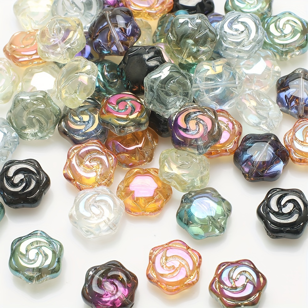 

120pcs Color-plated 16mm Rose Glass Beads Hole Diy Jewelry Accessories Bracelet Earrings Necklace Accessory Materials Wholesale
