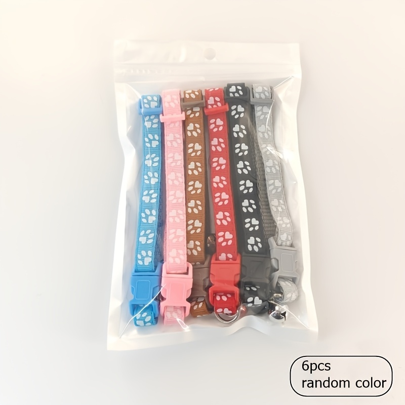 TEMU 6pcs/12pcs Pet Collars Available In Multiple Colors With Printed Footprints (random Color), Featuring Bell Collars And Cat Decorations, Suitable