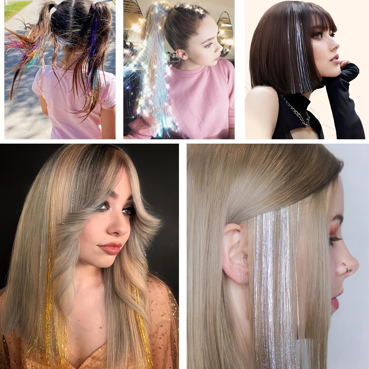 8pcs   glitter hair tinsel extensions - heat resistant, sparkling fairy hair accessories for women,   halloween & parties, party hair accessory | glittery hair extensions | heat resistant fiber, hair accessories Product details 10