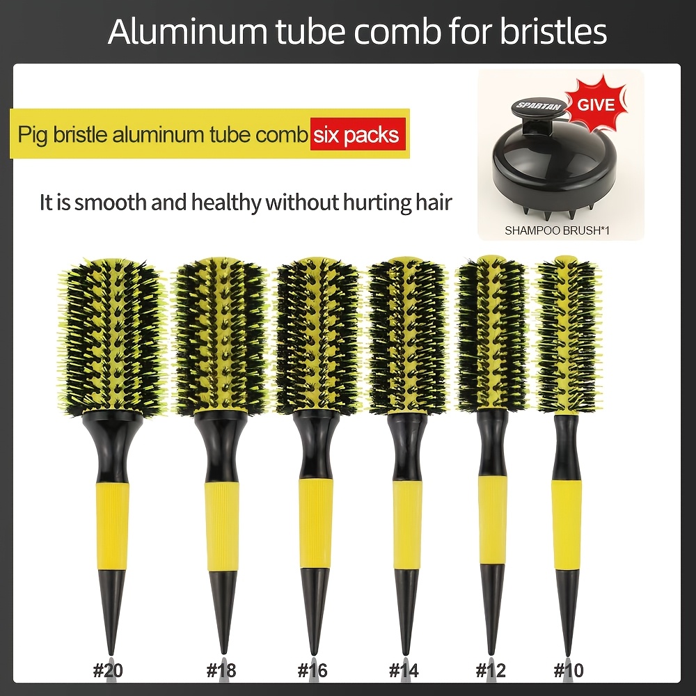 Image of Brazil Yellow Aluminum Tube Comb Hair Styling Curly Air Fringe Pear Hot Comb Rolling Comb 6pcs Set