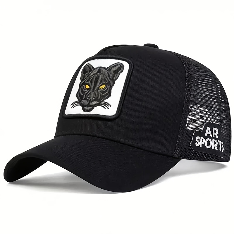 TEMU Men's Cat Embroidery Baseball Cap/trucker Hat, Adjustable Outdoor Sun Hat, Suitable For Spring Summer Travel, Beach Parties And Street Casual