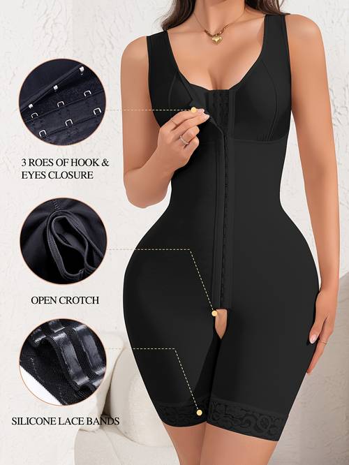 womens tummy control butt lifter jumpsuit high support seamless shapewear bodysuit with open lace trim solid surgery shaping body shaper for workout casual attire