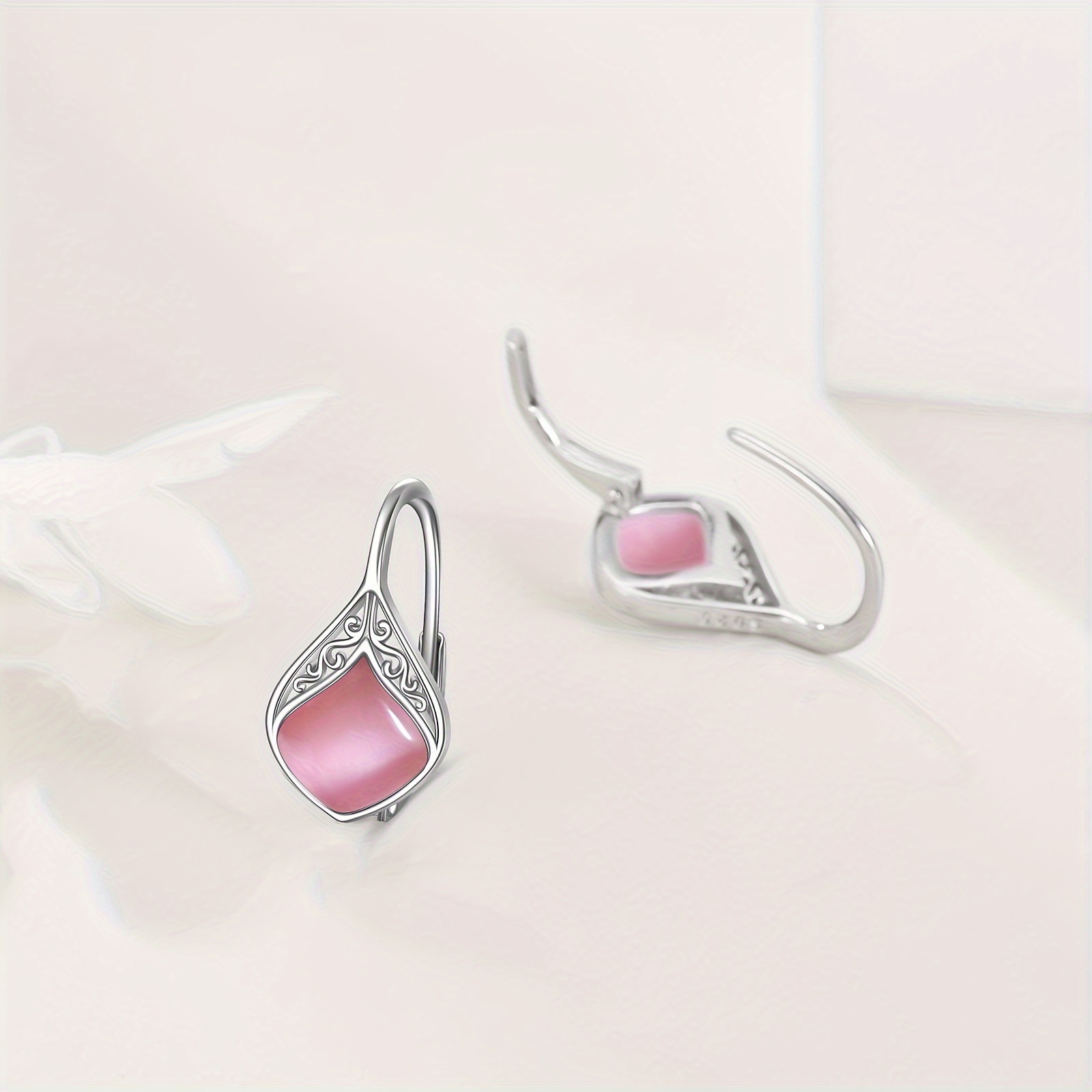 pink opal teardrop leverback earrings for women 925 sterling silvery pink opal dangle earrings jewelry for women sensitive ears   thanksgiving Product details 2