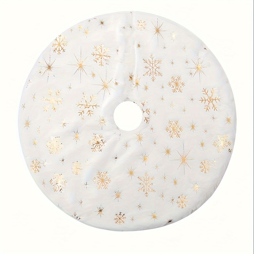 TEMU Plush Christmas Tree Skirt With Golden & Silvery Sequin Snowflakes - Holiday Party Decorations, Christmas Decorations