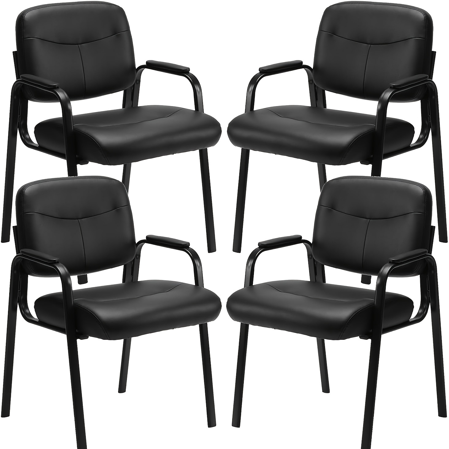 

Room Chairs No Wheels Set Of 4, Pu Leather Stationary Office Reception Guest Chair With Padded For Elderly Desk Conference Room Table Side Salon, Black For Restaurant