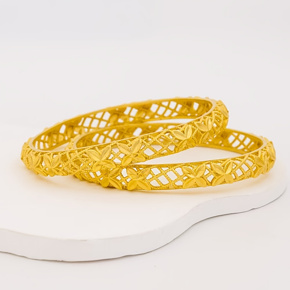 TEMU 2pcs Bangle, Elegant Hollow Carved Design, Easy And Individual, Holiday Gift, Women's Fashion, Bride Jewelry, Ethnic Style Luxurious Bangle