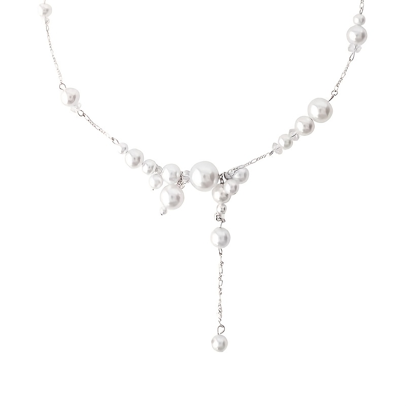A Pearl Tassel Necklace Chain Beaded Niche Long Necklace D69