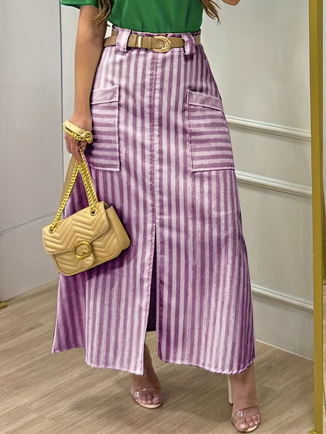 womens elegant striped maxi skirt vertical Temu Philippines