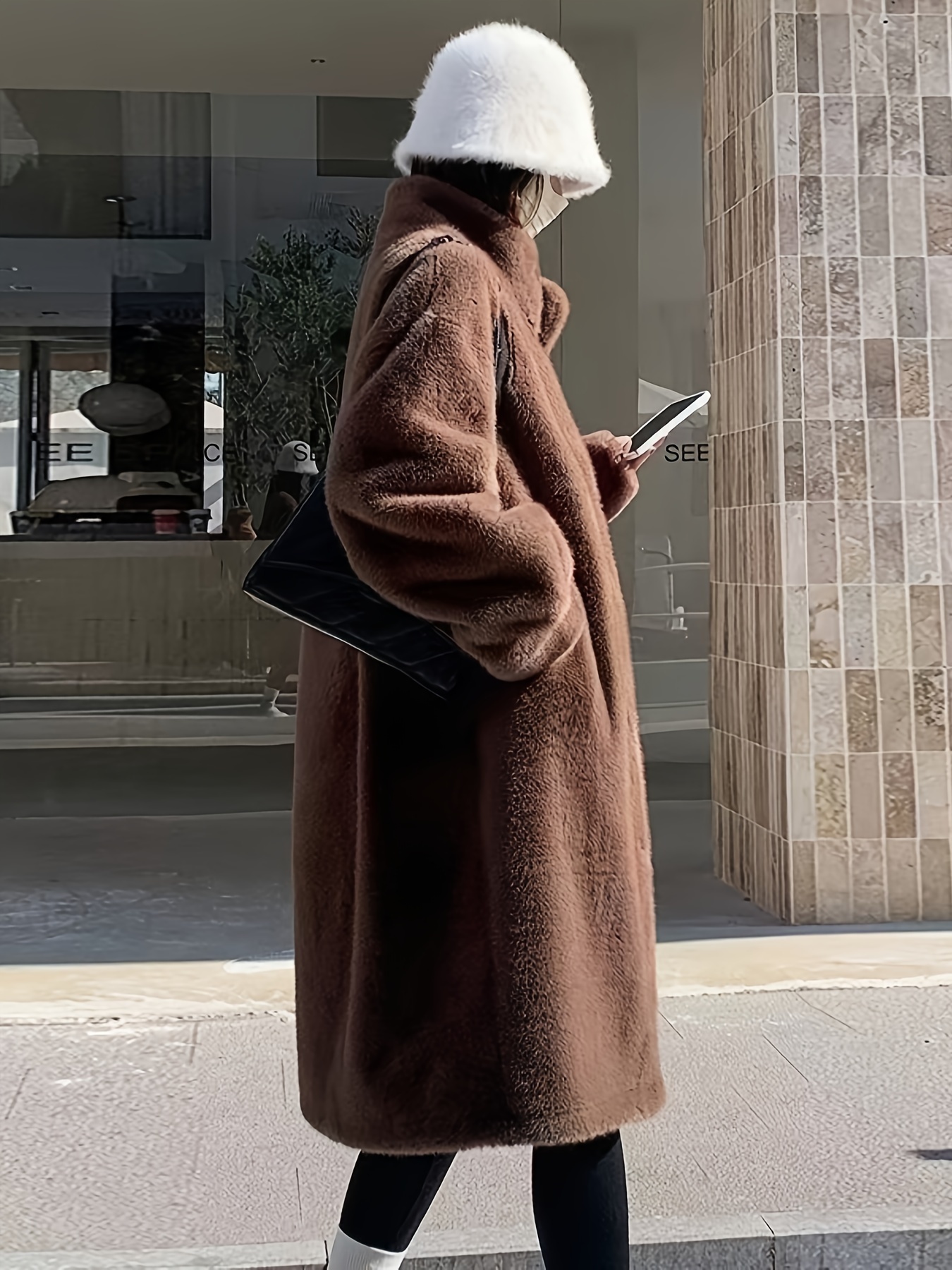 fur open front coat chic thermal long sleeve long - Temu