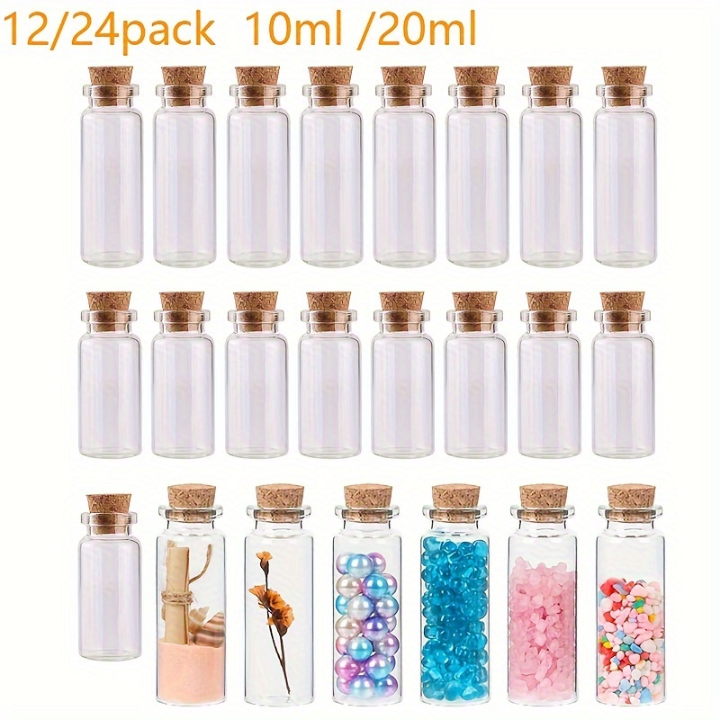 

12/24pcs Mini Bouteilles en Verre avec Bouchons en Liège, 10ml/20ml Bocaux à , Petites Bouteilles à , Message dans une Bouteille pour Fête et Artisanat, Pas de Papaye, Tailles Assorties