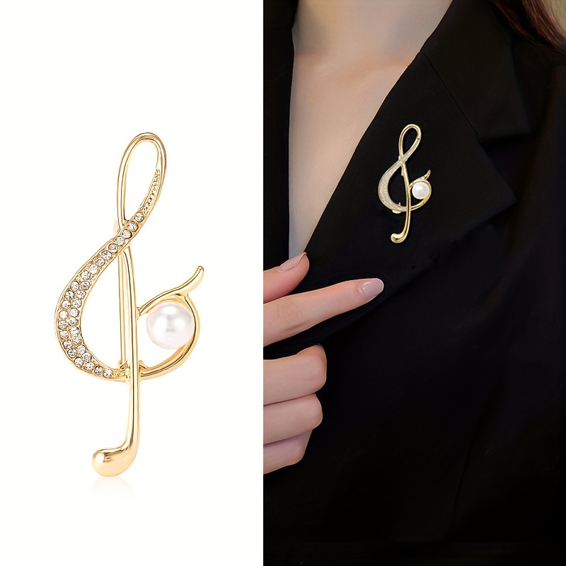 

1pc Imitation Pearl Musical Note Brooch Suit Dress Skirt Sweater Scarf Shawl Coat Pin Fashionable And Exquisite Daily Party Banquet Brooch