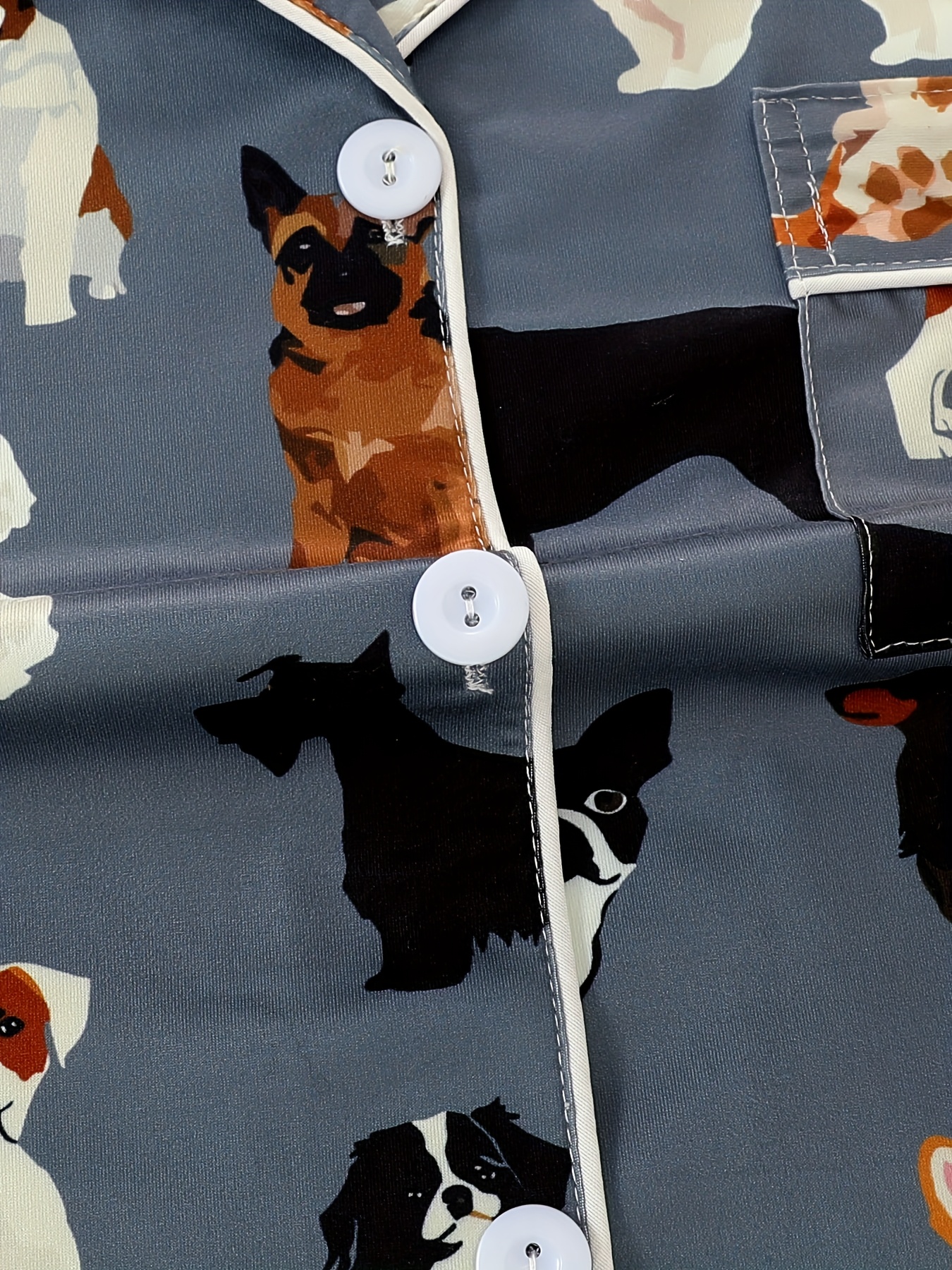 womens pajama set lapel short sleeve open front shirt and loose elastic shorts with animal dog print cool summer wearable outdoors casual   sleepwear and loungewear suit polyester fabric Product details 5