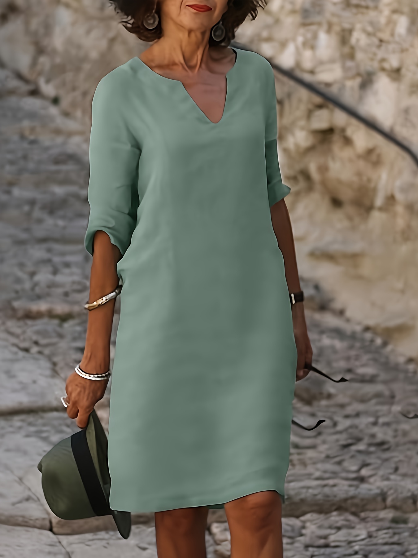 womens black v neck half sleeve casual loose shift dress - Temu United Arab  Emirates