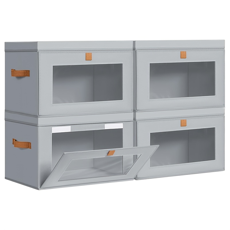 TEMU 4 Pack Large Storage Bins With Lids, Large Fabric Closet Organizer With Clear Windows & Handles, Cube Storage Organizers For Clothes, Blankets,