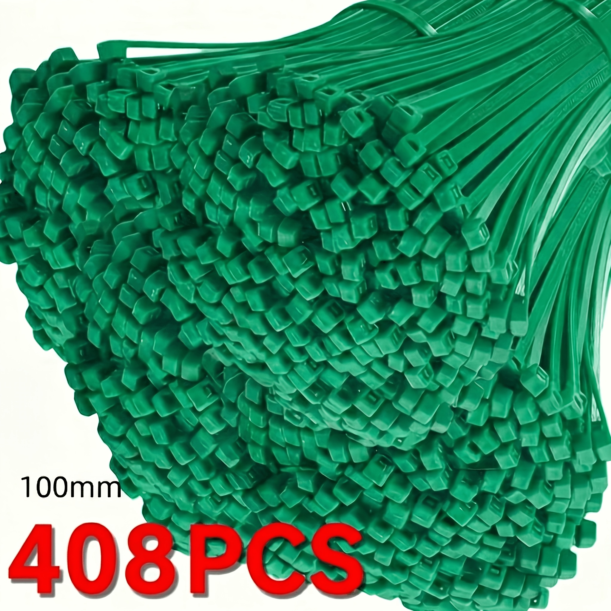 TEMU 408 pezzi di stringicavo in nylon verde | 100 mm/4 pollici x 3 mm, autobloccanti per giardino per supporto piante, viti e , robusti elementi di