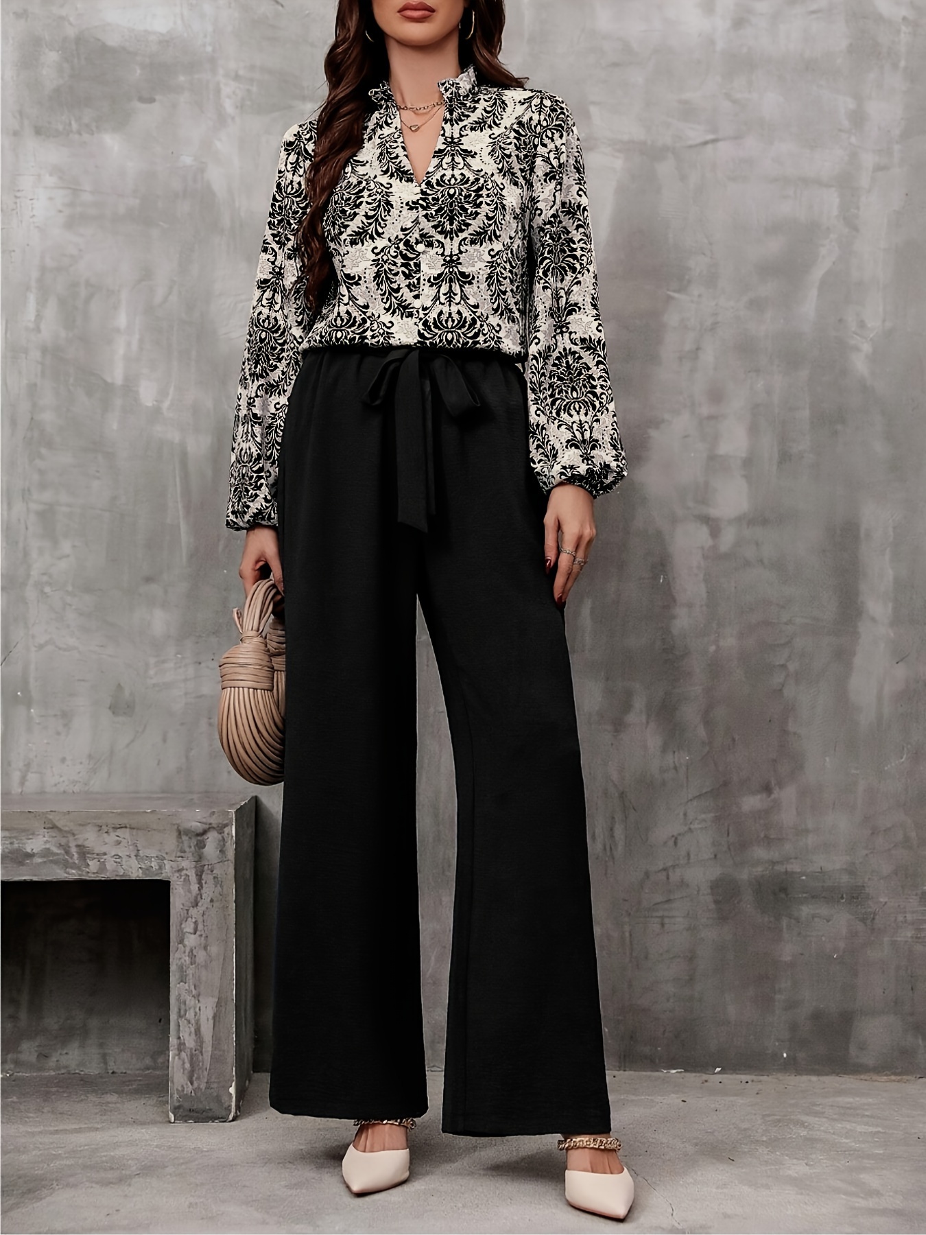 conjunto elegante estampado floral cintura anudada blusa Temu El