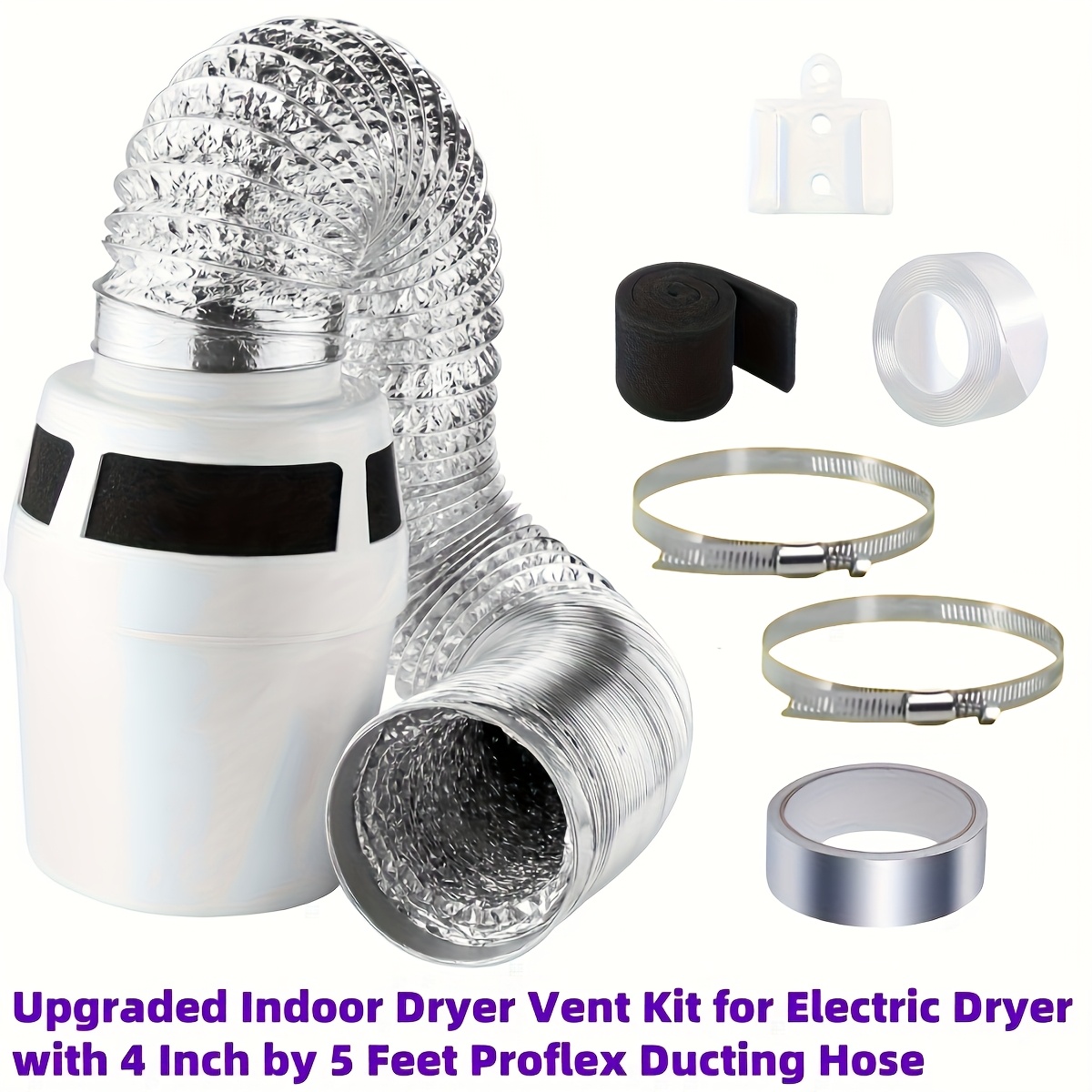 TEMU de de séchoir, kit de ventilation intérieure de séchoir avec seau à coton filtrant et tube en aluminium flexible de 4 pouces pour séchoir