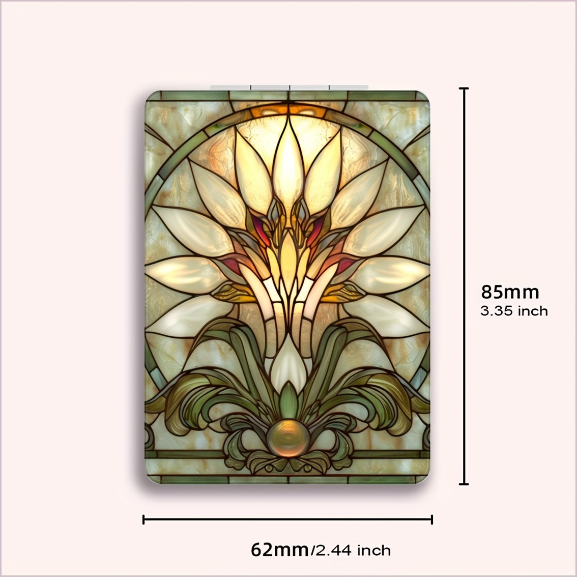 TEMU Stained Glass Lily Fashionable Rectangular Makeup Mirror, Foldable Mini Handheld Mirror, Powdercoated Glass Surface, Fragrancefree, Synthetic