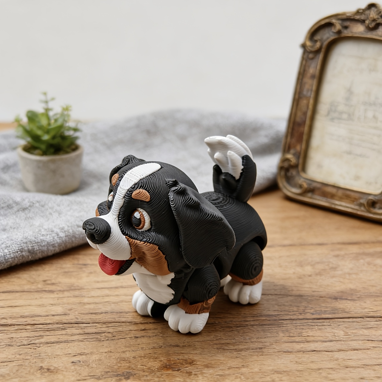 3d Printed Bernese Mountain Puppy Figurine, Decorative Gift, Creative Figure With Movable Joints, Home, Car, Cafe, And Holiday Decoration