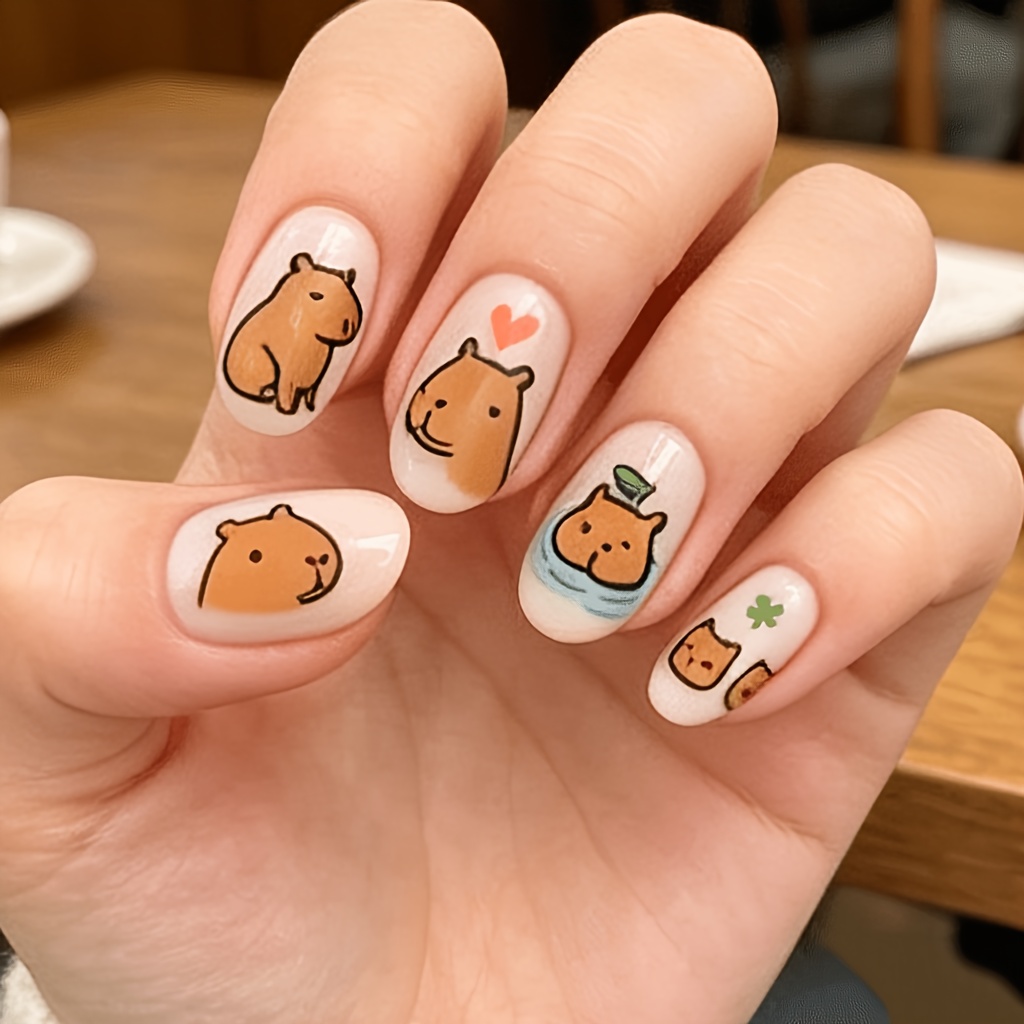 TEMU Animal-themed, Glossy, Medium-length Oval False Nails, 24pcs, Press-on Nail Tabs, Y2k Nail Art, Gothic Manicure, Nail Set, Women's Nails, Cute