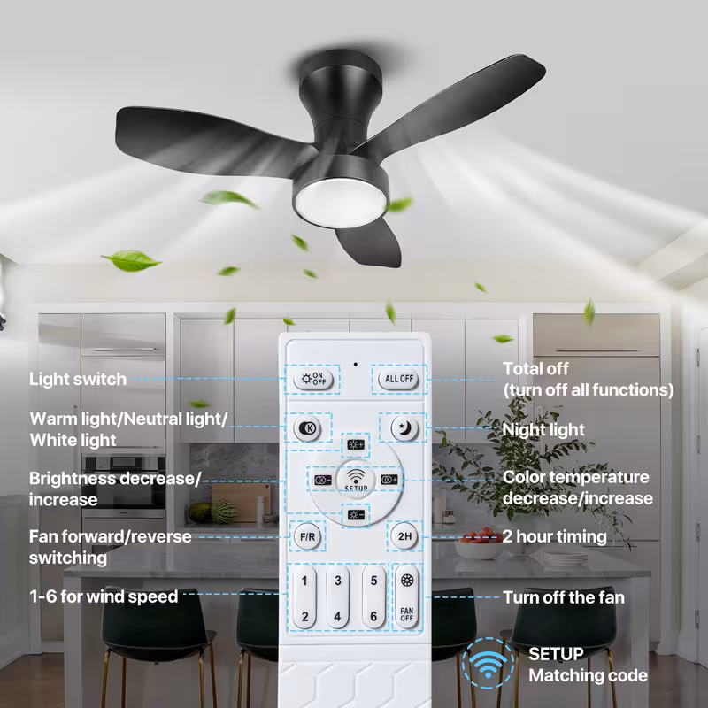 24 ceiling fans with lights low profile ceiling fan remote noiseless 3 gears 3000 6500k dimmable 6 wind black ceiling fan for bedroom indoor outdoor use Product details 6
