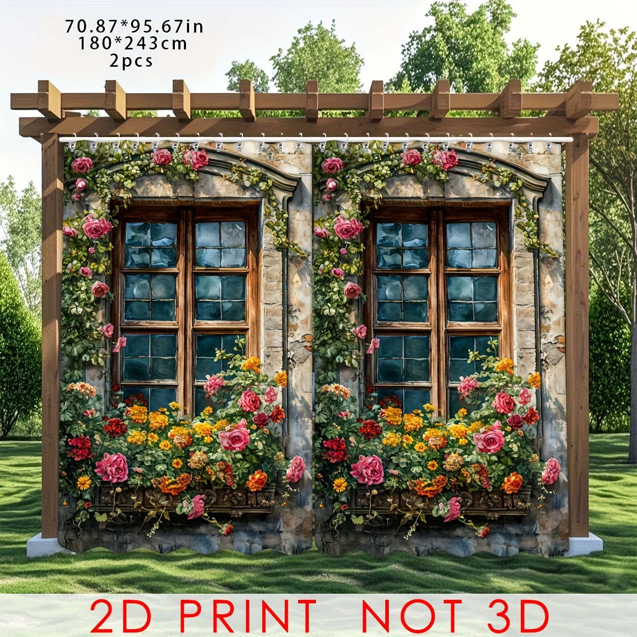 TEMU 2d Flat Print, 1pc/ 2pcs Outdoor Curtains, Oriental Bamboo Pattern Sunshade Curtains Garage Curtains Garden Window Curtains, Suitable For
