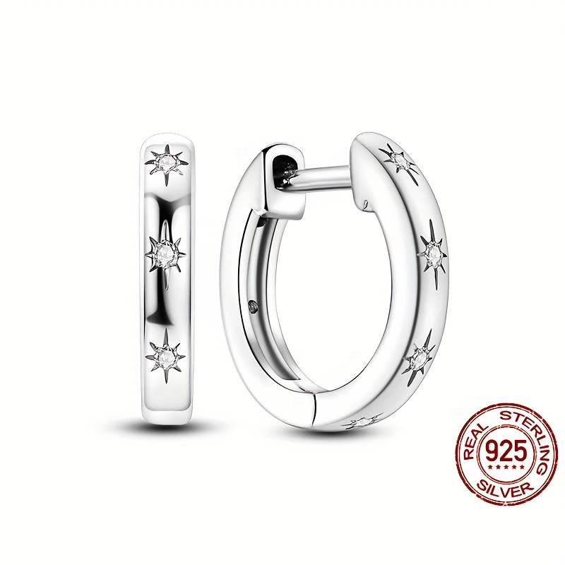 

1 Paire de Boucles d'Oreilles Créoles en Argent Sterling 925 avec Synthétique, Motif Céleste, Élégant à au , Pierre de de Décembre, Cadeau de Noël pour Femme