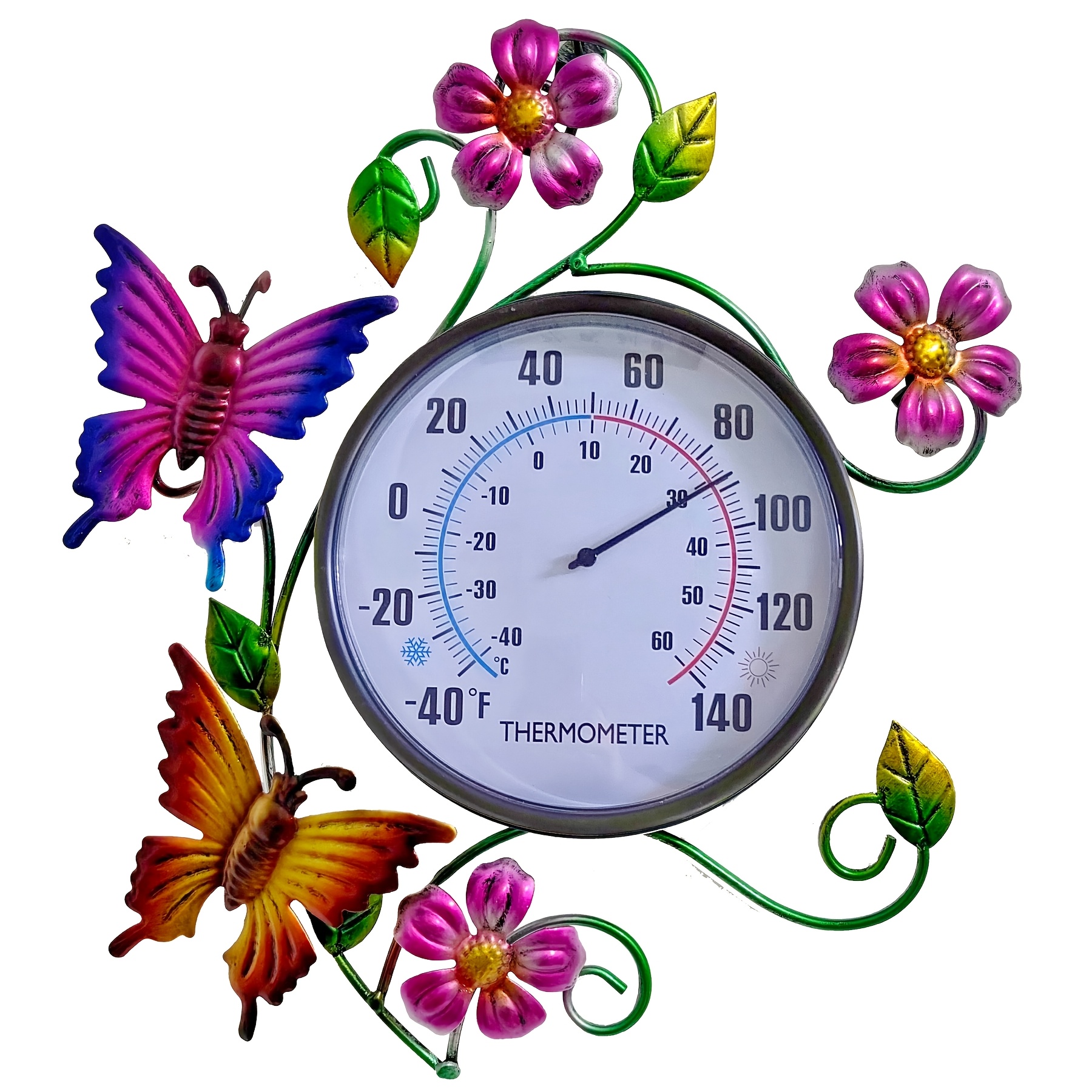 E-shop Metall Schmetterling Thermometer Innen- und Außenwandkunst Dekor, Insekten Plakette Skulptur Hängend Befestigt für Wohnzimmer Schlafzimmer Küche