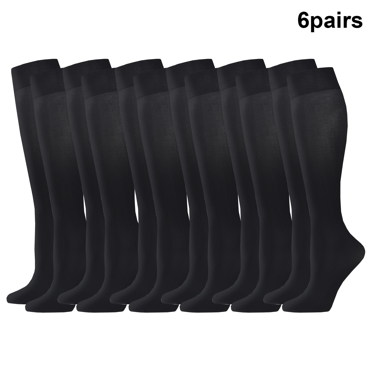 TEMU 6 Pairs Thin Hosiery, Women's Thin Knee-length Compression Long Socks, Gradient Compression And Knee Socks, Lightweight Breathable Skin-friendly