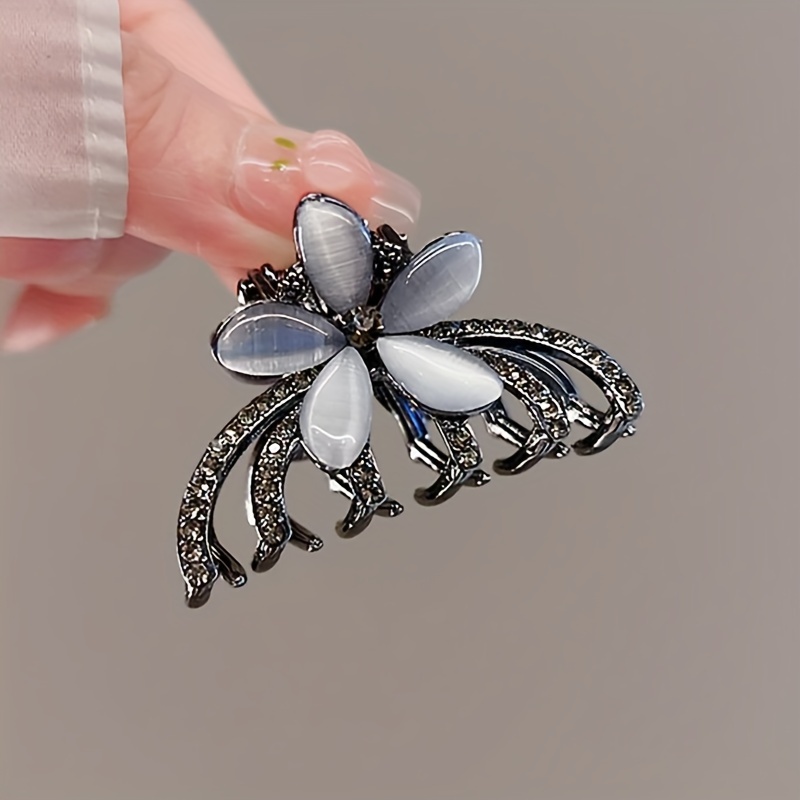 

Elegant Sparkling Rhinestone Flower Decorative Hair Clip Trendy Non Slip Hair Grab Clip For Women And Daily Use