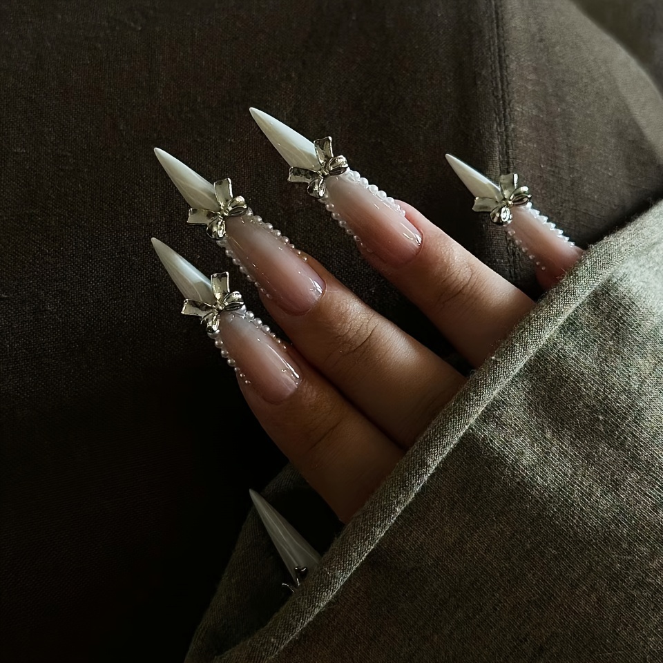 Image of Long Pointed Press-on Nail Tips, Long Pointed Hot Metallic Nail Stickers For Women, 24pcs Press-on Nails For, Manicure Nail Stickers