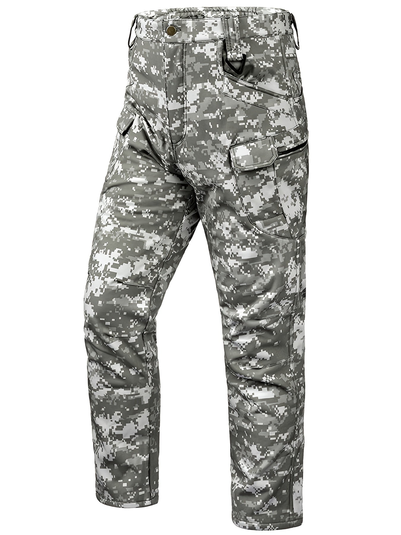 Men's Thermal Fleece-Lined Tactical Pants - Heavy-Duty Outdoor Softshell Workwear with Loose-Fit, Thickened for Hiking, Hunting, Winter - Casual Solid Color (Regular Length) suitable for Autumn/Winter