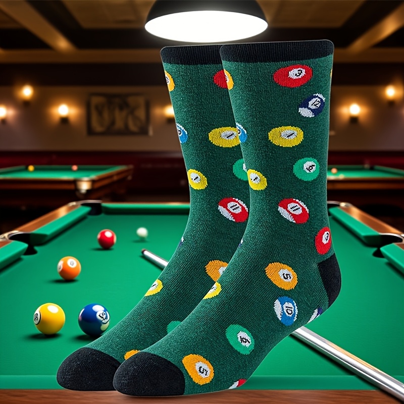TEMU 1 Pairs Men's Mid-calf Socks Featuring A Crazy Billiards Pattern, Comfortable And Breathable With A Cartoonish , Trendy Men. Lightweight,