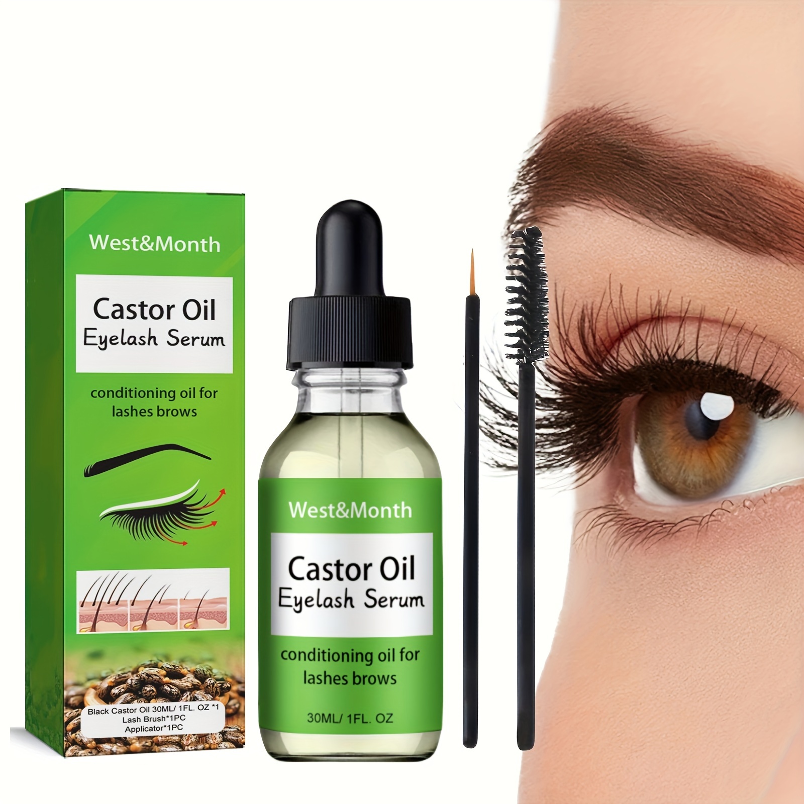 

30ml Castor Oil Mascara Care Eyelash Care Hair Care Oil Moisturizing And Nourishing, Mild And Gentle