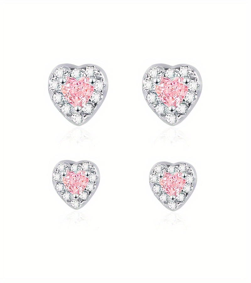 chic s925 sterling silvery heart stud earrings with sparkling zirconia hypoallergenic   casual attire gifting details 0