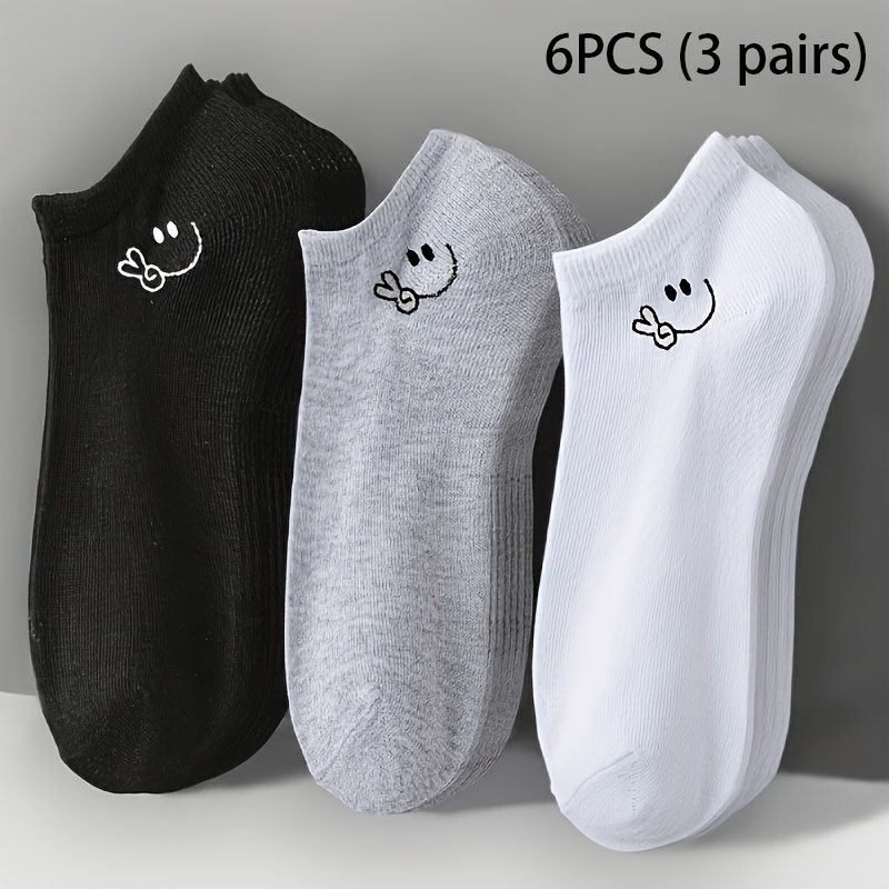 TEMU 3 Pairs Easy Design Women's Calf Socks, Comfortable Breathable Unisex Ankle Socks, Classic Solid Colors, Black, White, And Gray, Suitable For