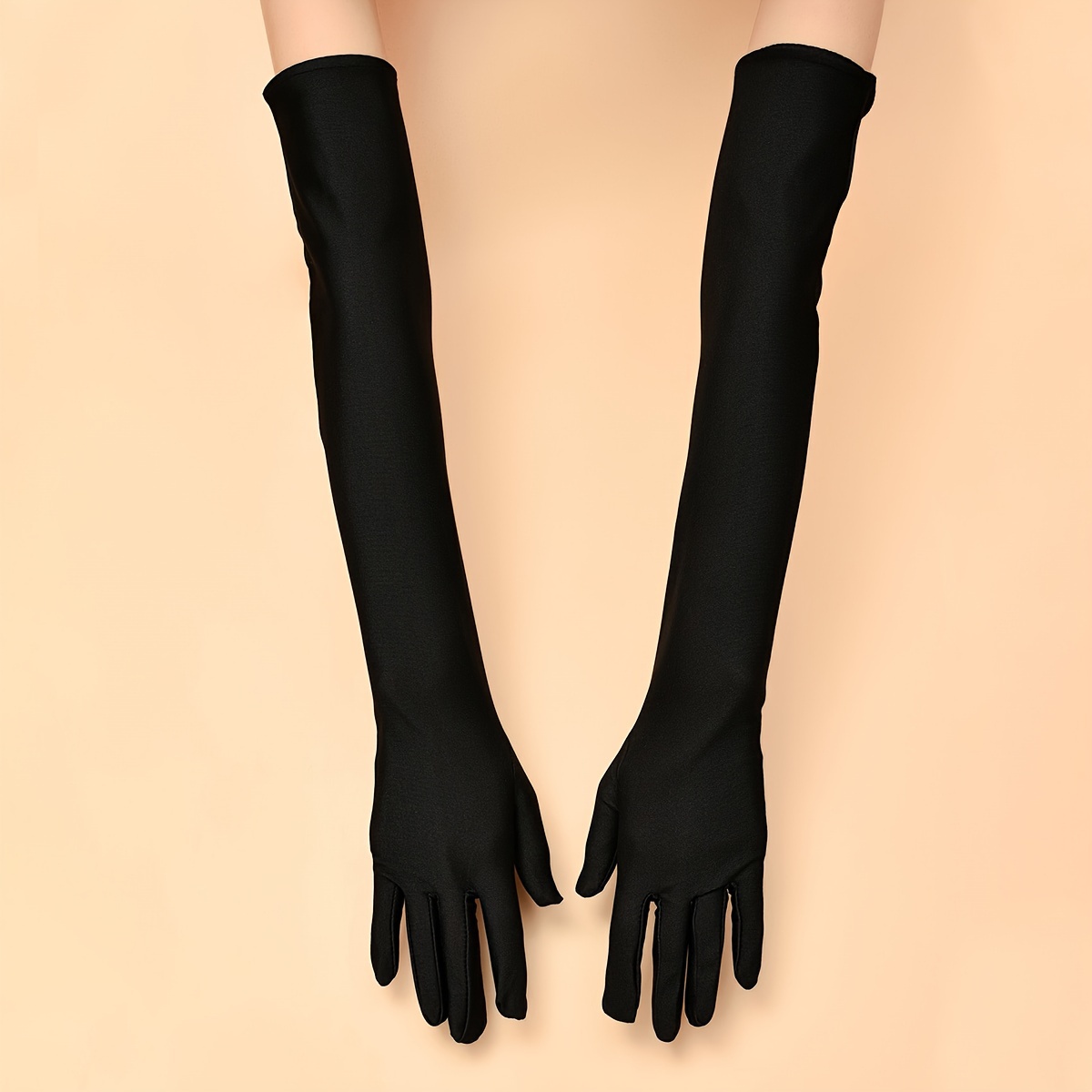 

Elegant Women's Wedding Gloves - Vintage Black & White Stretch Long Gloves For , Parties & Fashion Accessory