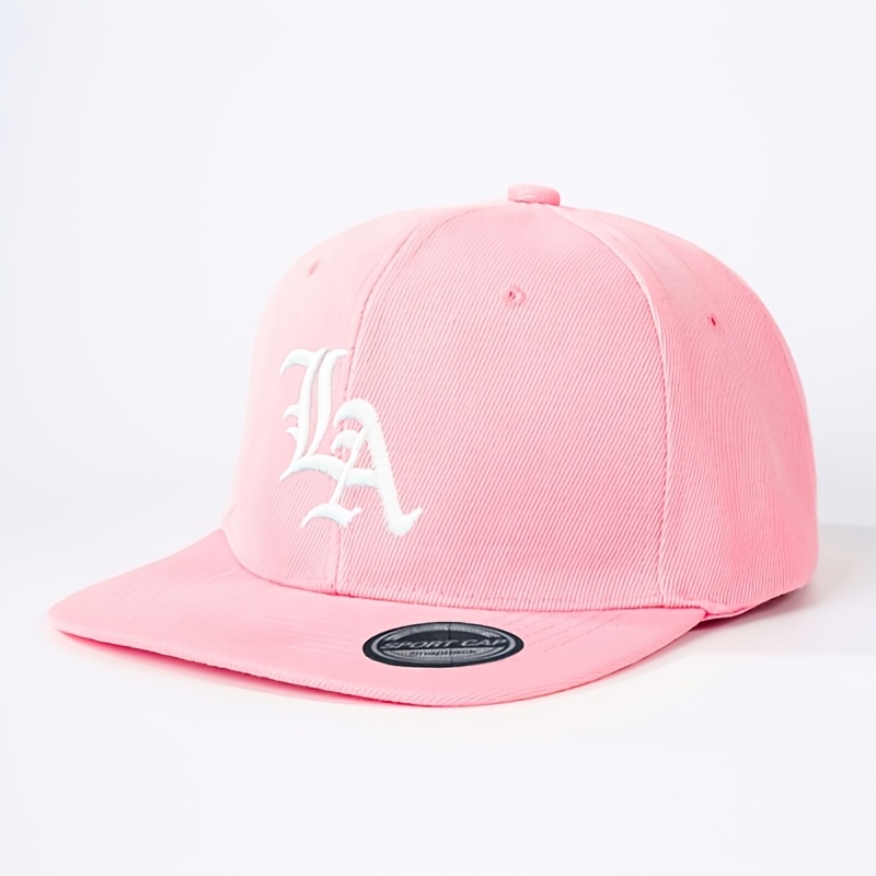 TEMU Embroidered La Flat Brim Baseball Cap Women's Gothic Style Hip Hop Hat, Fashion Sports Cap, Adjustable Outdoor Casual Hat, Suitable For Spring