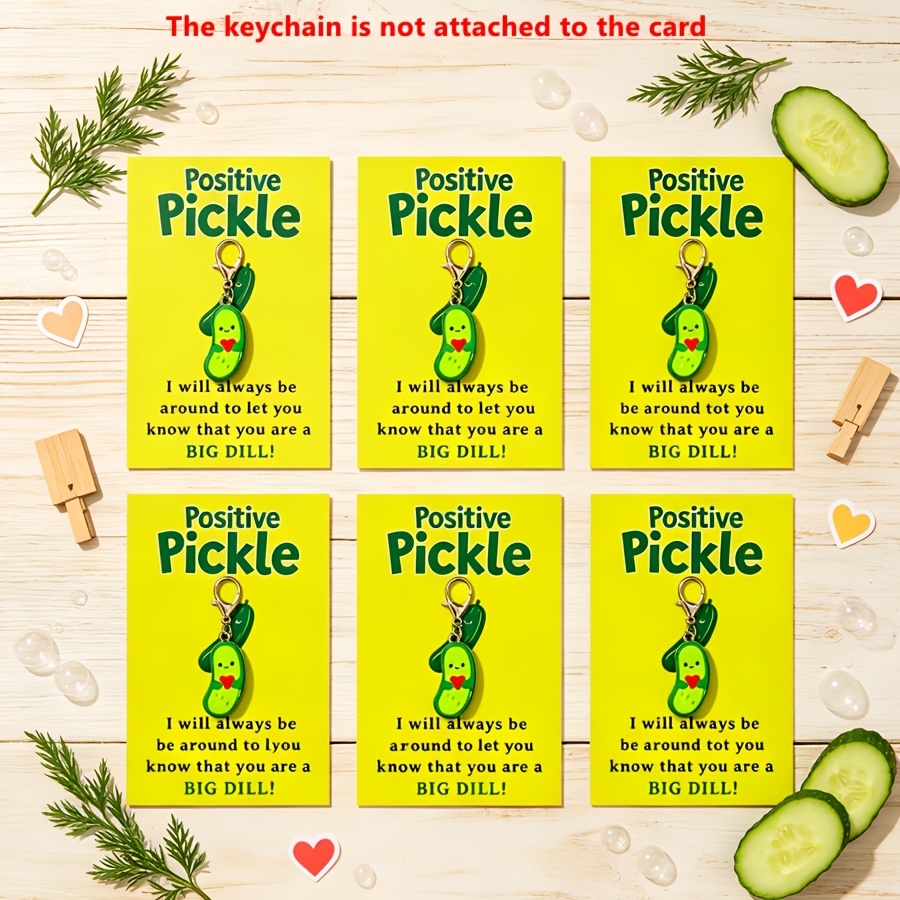 TEMU 12 pièces : 6 cartes + 6 porte-clés cornichon , cornichon amusant avec carte de soutien, cadeaux mignons pour le d'un ami (Cornichon)