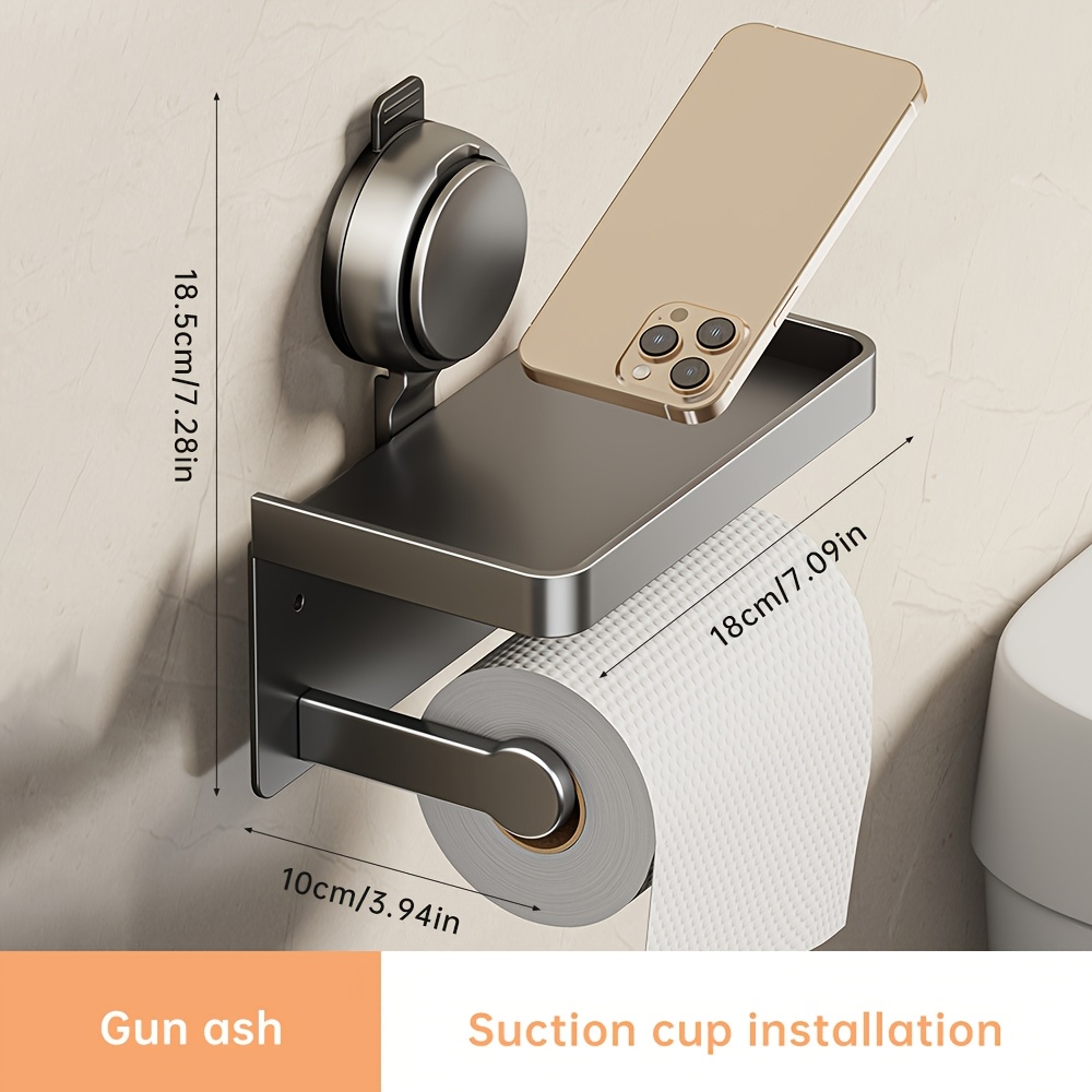 TEMU 1 support de papier toilette mural Musurjoy, couleur gris en aluminium , adapté pour rouleau et mouchoirs, ventouse perçage, étagère facile à