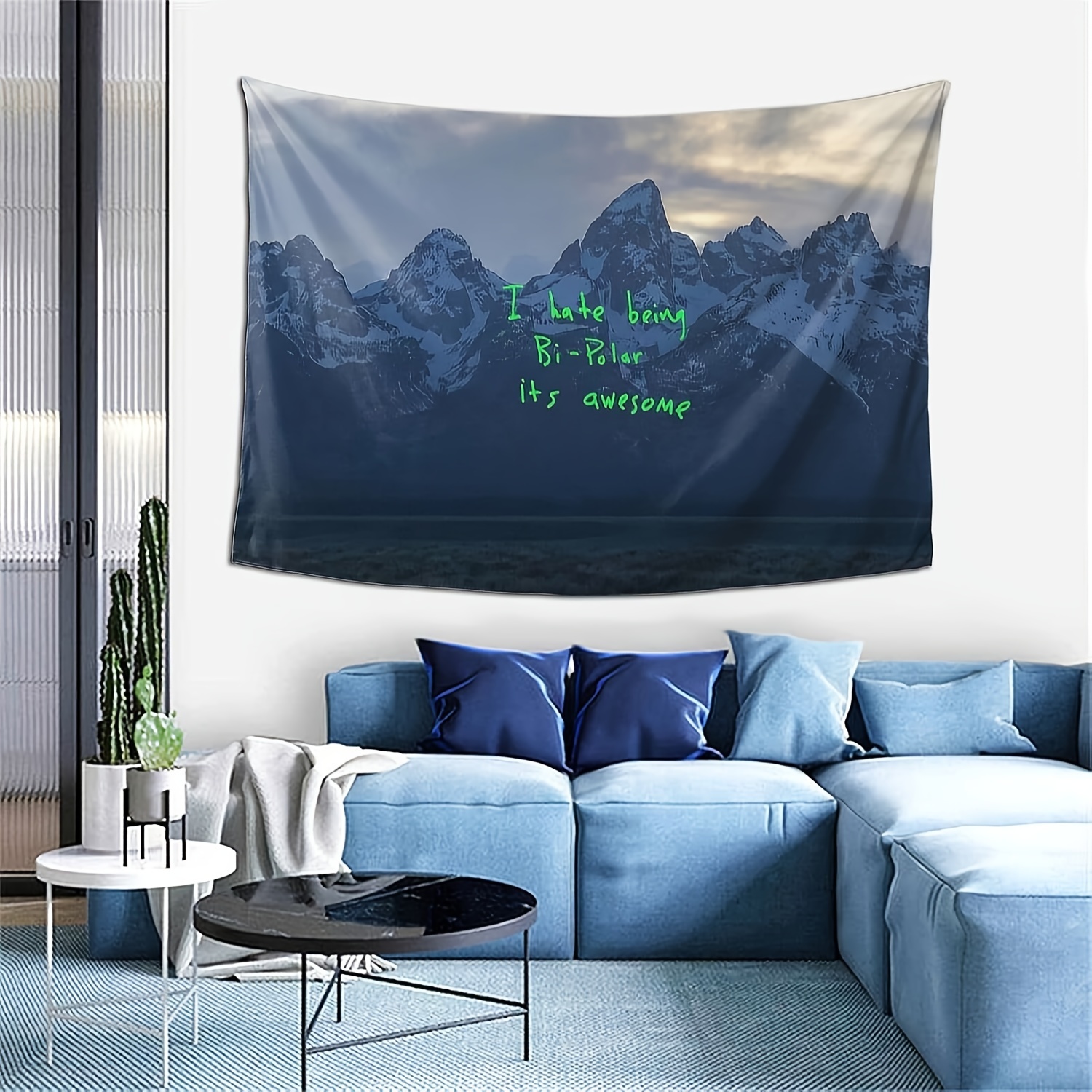 

1pc Hip Hop Style "ye" Album Cover Tapestry - Polyester Wall Art With Mountain Landscape Design, Bedroom, Living Room, Dormitory & Party Decor, Includes Accessories Bag, Hip Hop Decor