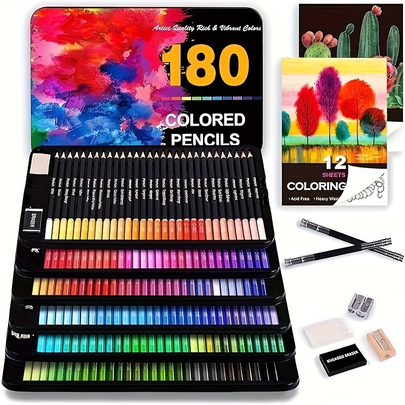 

180 Colored Pencils Set For Adult , , Extenders, , Pencils , Sharpener, , Halloween And Christmas