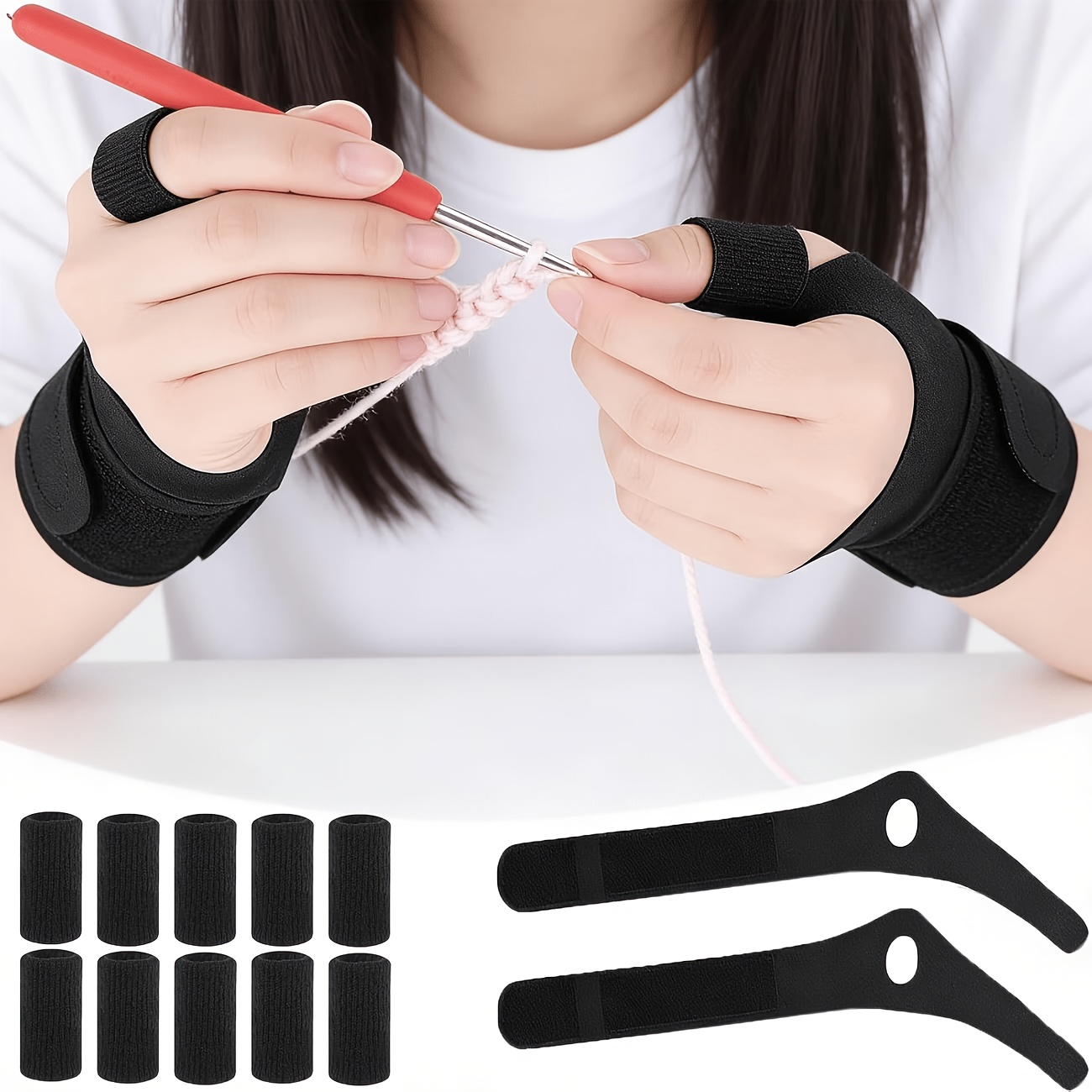TEMU Deux ensembles de gants de crochet ergonomiques, comprenant dix protège-doigts et deux poignets, spécialement conçus pour les passionnés de