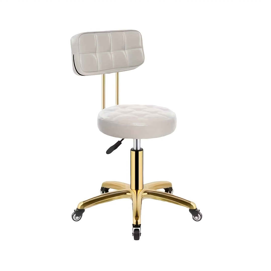 TEMU Silla blanca elegante con respaldo para peluquería, ajustable y , taburete con ruedas para salón de uñas/peluquería